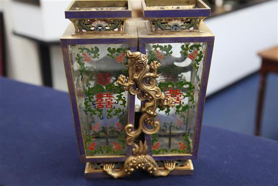 A Chinese gilt bronze and champlevé enamel champion lantern vase, engraved Qianlong mark but later, 31cm